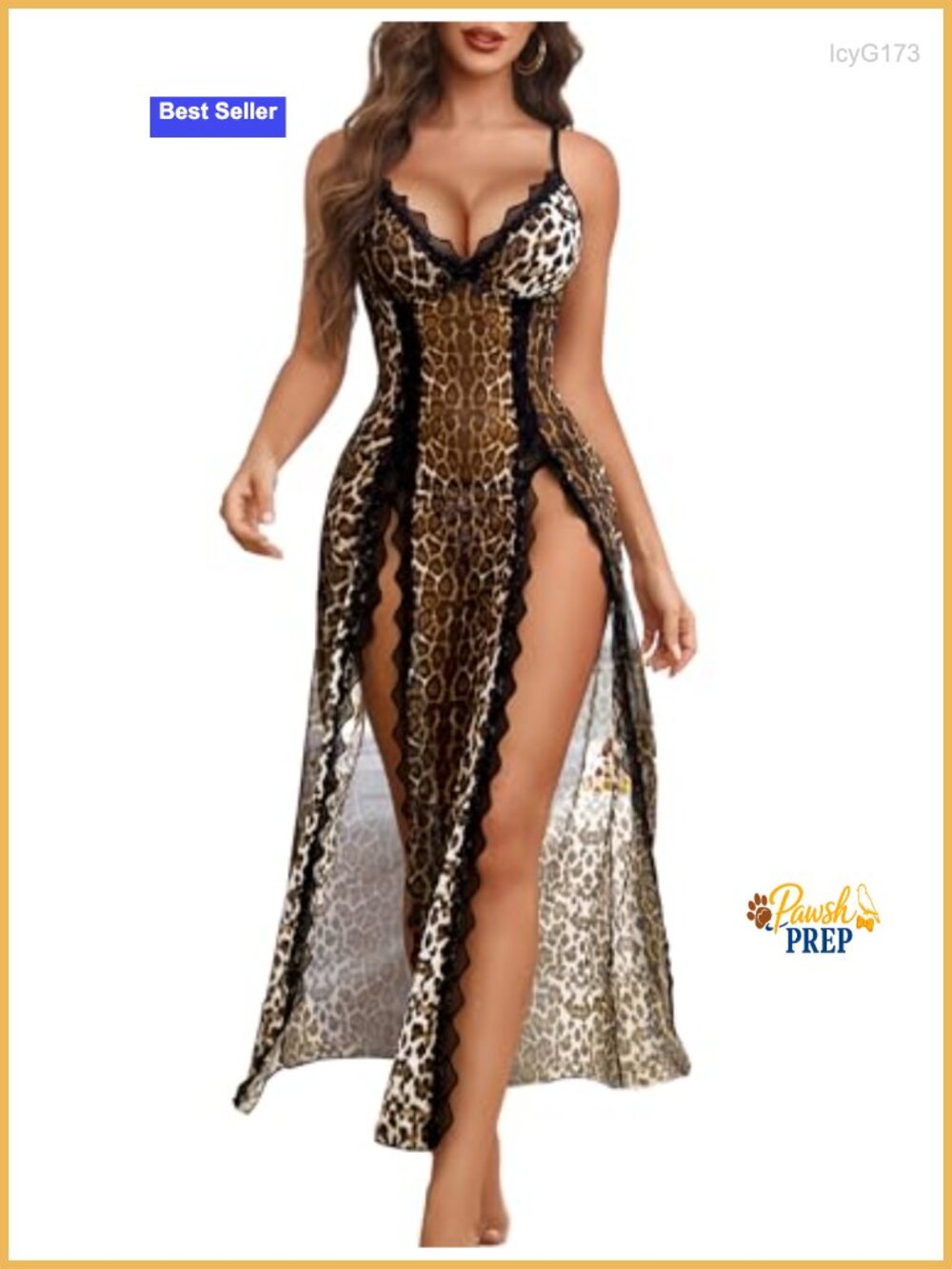 Lace Babydoll Chemise Nightgown with Deep V Neck & Side Split